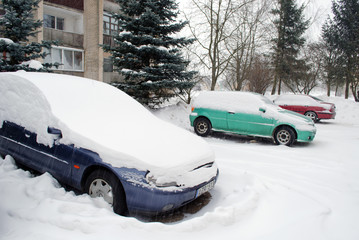 blizzard snow car block flat house outdoor parking