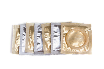 condom packs on a white background