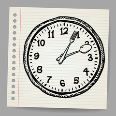 Doodle vector clock made of spoon and fork