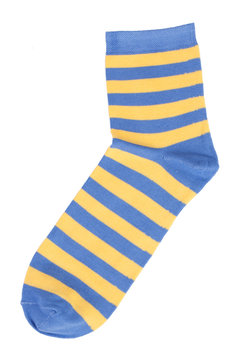 Blue socks with yellow stripes