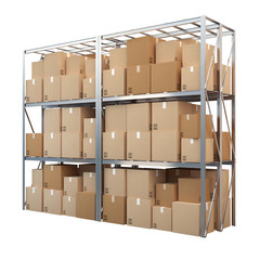 Metal stand with boxes isolated on white background