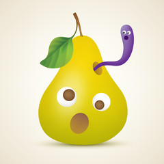 Funny yellow pear with worm