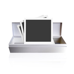 Photographs in a gift box. Vector background design. 