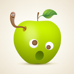 Funny green apple with worm