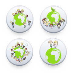 Collection of kids around the planet inside a white button. 