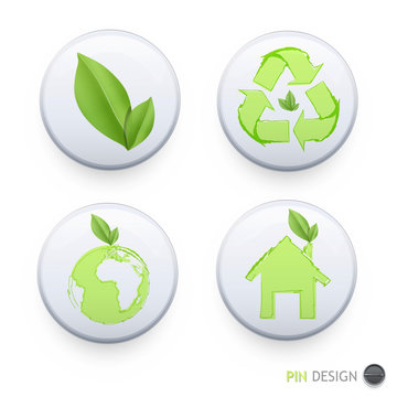 Collection of buttons with ecologic icons on isolated background