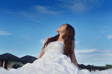 asian bride on beach