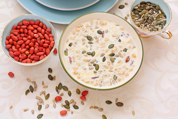 Healthy, vegetarian breakfast on the table