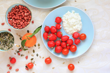 Healthy, vegetarian breakfast on the table