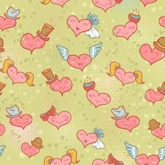 Valentine seamless pattern with smiling hearts