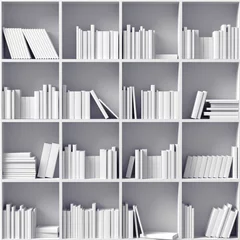 Peel and stick wall murals Library white bookshelves