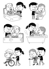 介護　身体介護　いろいろ　モノクロ