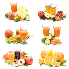 fruit juice and fresh fruits - collage