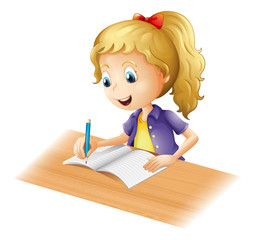 Obraz premium A young girl writing