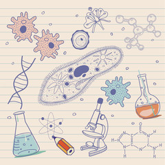 Biology sketches background in vintage style - 48617852