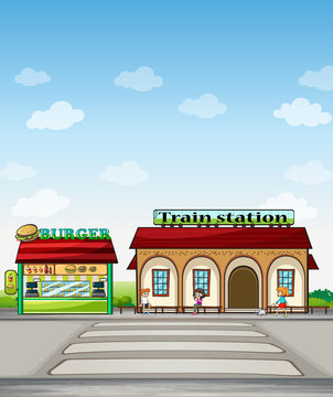 A burger junction and a train station