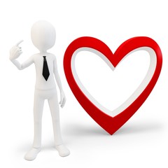 3d man with big red heart, love concept