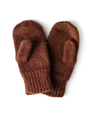 brown knitted mittens