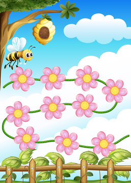 A bee and flowers