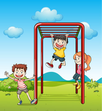 Kids playing monkeybar