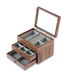 An empty wooden jewelry box