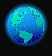 North, South America, Europe, Africa Global World in Space