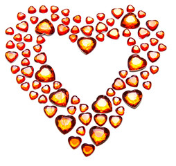 Red hearts in heart shape on white background