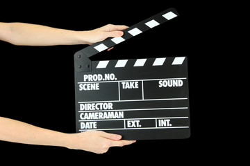 Movie production clapper board isolated on black