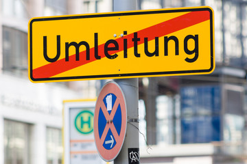 Road sign - detour. Germany.