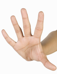 Close-up of a person's hand gesturing
