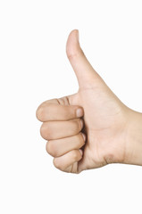 Close-up of a person's hand making the thumbs up sign