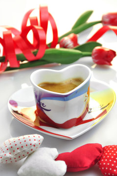 valentine - cup of coffee with cloth hearts