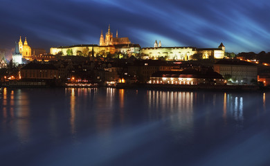 Prague castle with river Vltava at twilight - long exposure