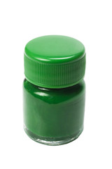 Close-up of a green watercolor bottle