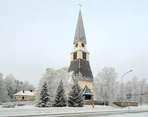 Aluminium Prints Scandinavia Rovaniemi Church in winter, Finland