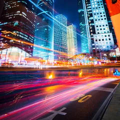 Selbstklebende Fototapete Foto des Tages Nachtszene der modernen Stadt