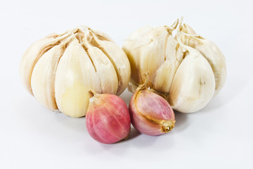 garlic bulb and red onion