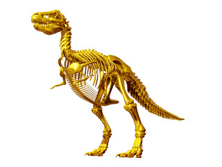 Tyrannosaurus rex dinosaur skeleton in gold