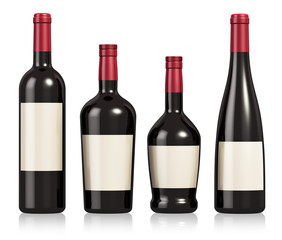 Set of wine and cognac bottles