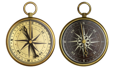 Old compass collection. Two aged brass antique nautical pocket c