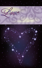 Love invitation card, heart of the stars in the night sky