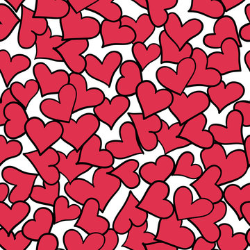 Seamless pattern of red hearts.