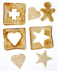 shapes from bread isolated on white