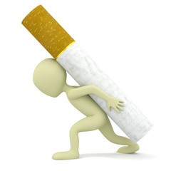 3d small person carries a heavy cigarette.
