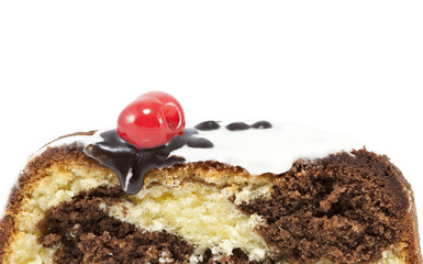 Marble cake with cherry isolated on white