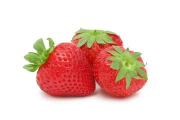 Three ripe strawberries (isolated)