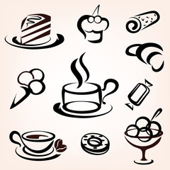 Obrazy na Plexi  zestaw ikon kawy, piekarni i innych słodkich ciast