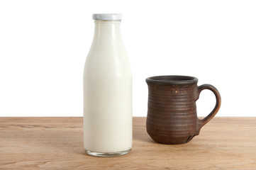 A bottle of milk and mug