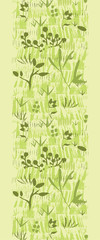 Vector paint textured green plants vertical seamless pattern