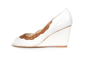 Womans white open toed court shoe